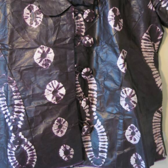 AFRICAN Handmade Ankara Skirt/Top Button Short Sleeve Waxy Material Purple/White - Picture 3 of 7